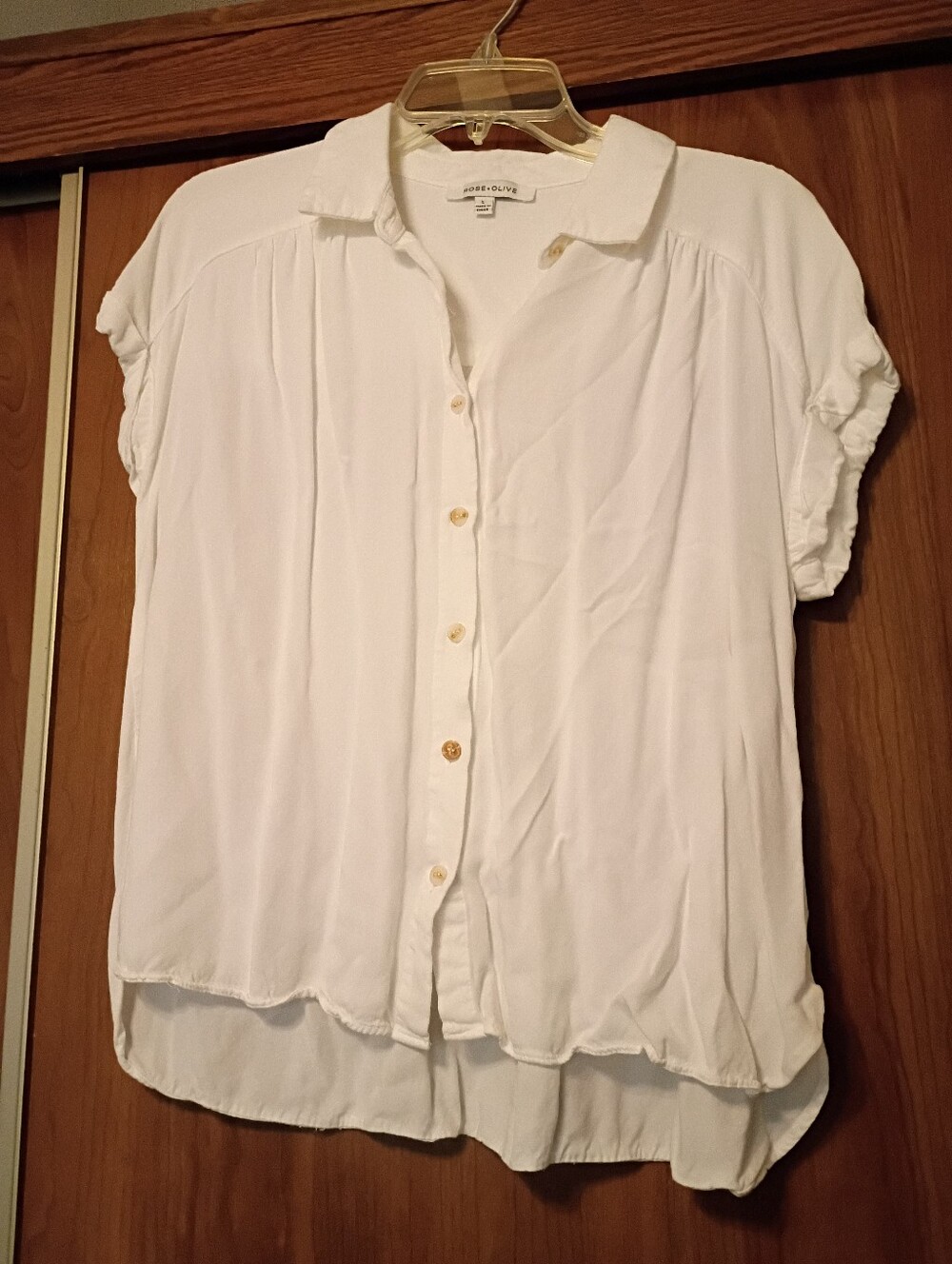 White Button-Front Short Sleeve Blouse